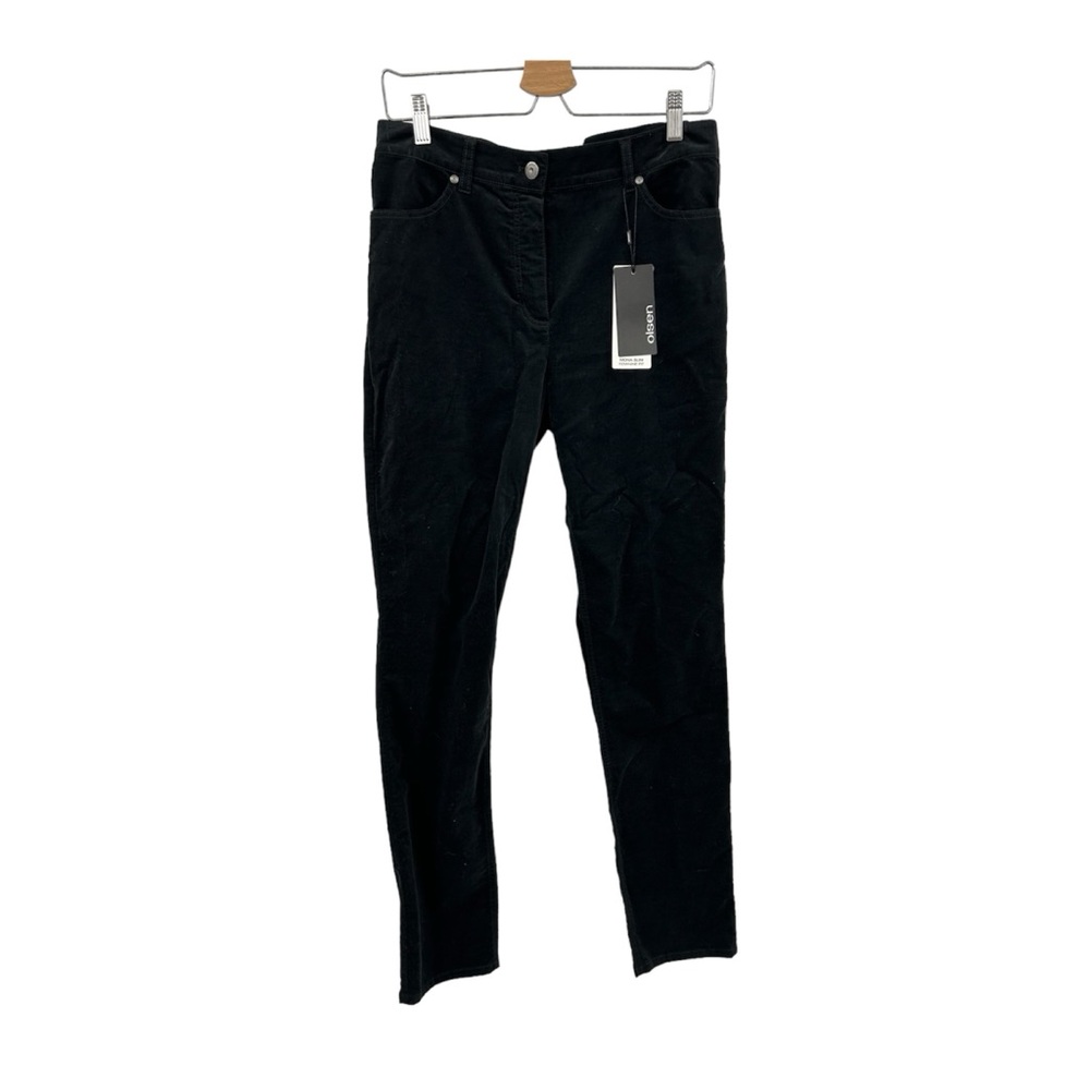 Olsen Black Mona Slim Velvet Cotton Straight Leg Pants
